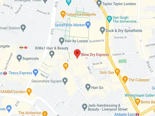 Map showing the Artillery Lane salon location
